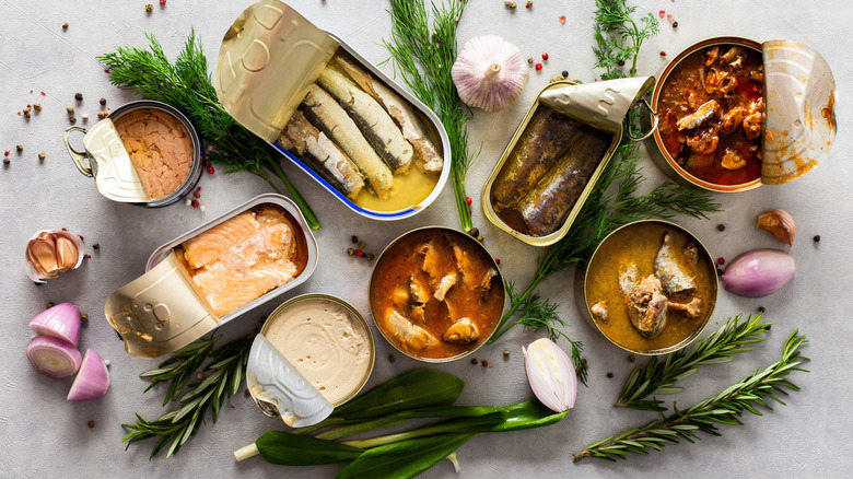 Variety of canned fish