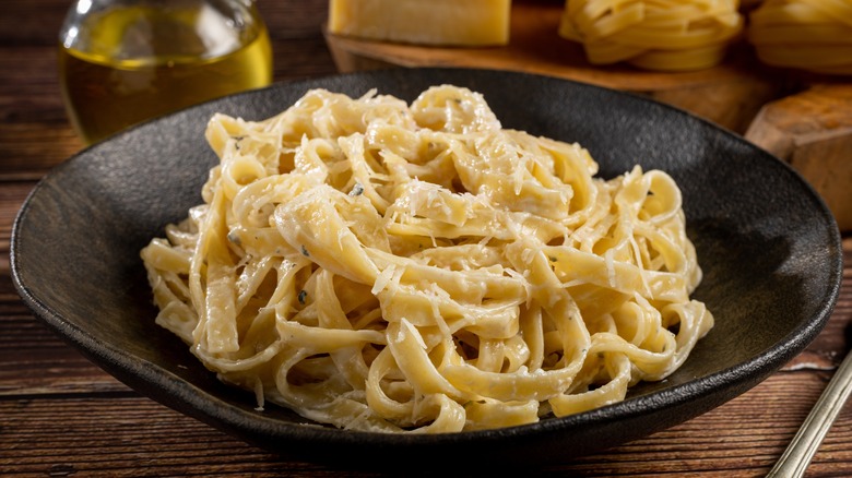 Dish of fettuccine Alfredo