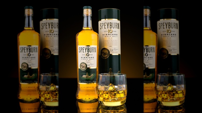 Bottle, glass, and case of Speyburn 10 Year