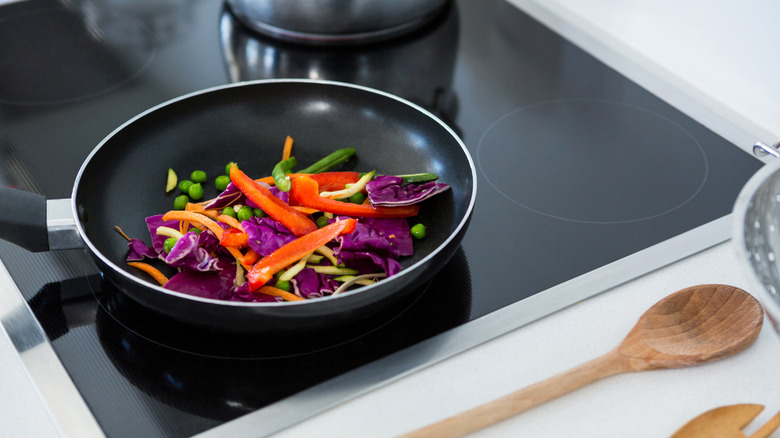 Veggies cooking on induction stove
