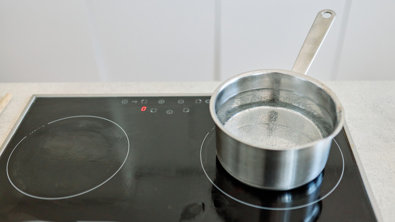 Pan of water on induction stovetop