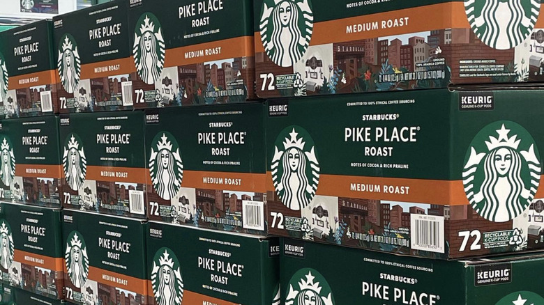 Stacks of Starbucks Keurig coffee pods