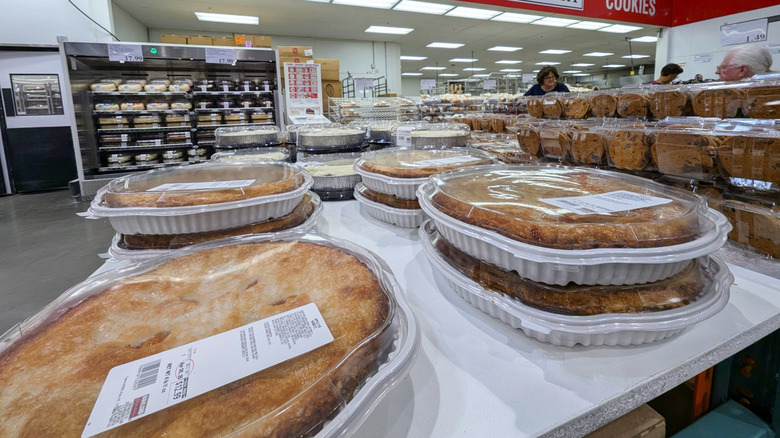 Pies on the shelf at a Costco bakery