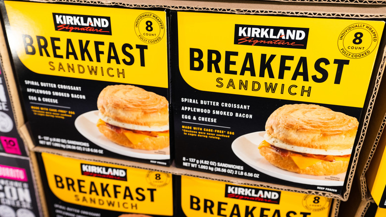 Kirkland Signature Breakfast Sandwiches boxes at Costco