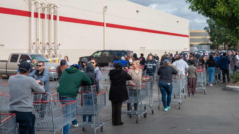 customers lined up at the Alhambra, California Costco