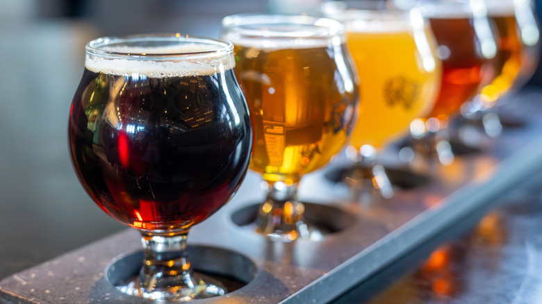 craft beer sampler tray at brewery