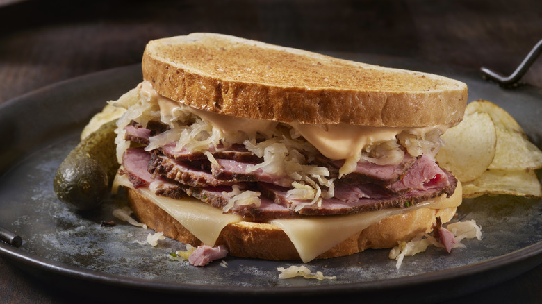 Pastrami sandwich on rye bread