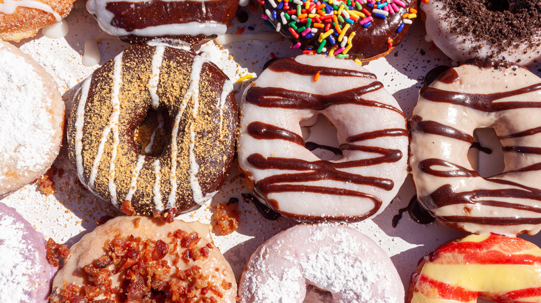 variety of decorated doughnuts