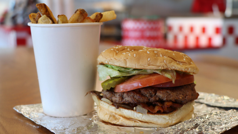 Hamburger and fries from Five Guys