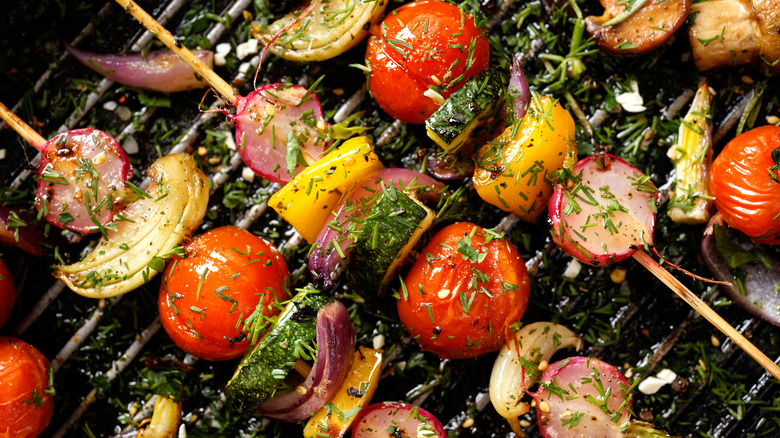 Vegetable skewers on the grill
