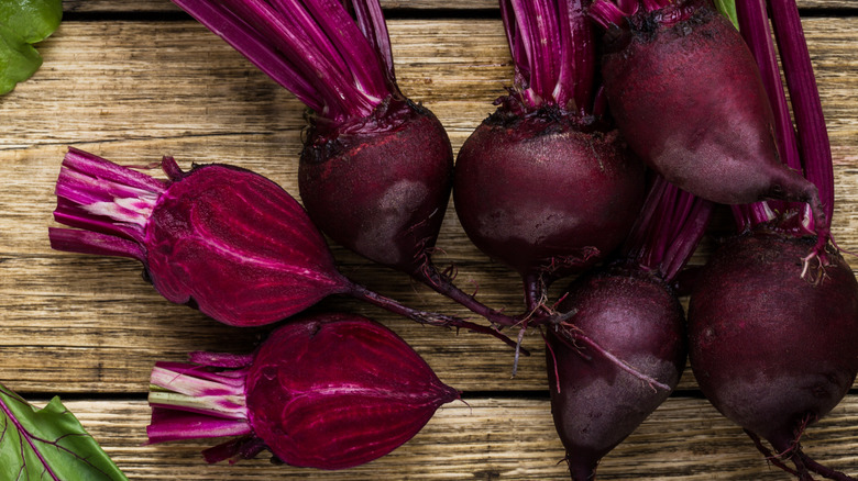 Fresh beets on wooden table