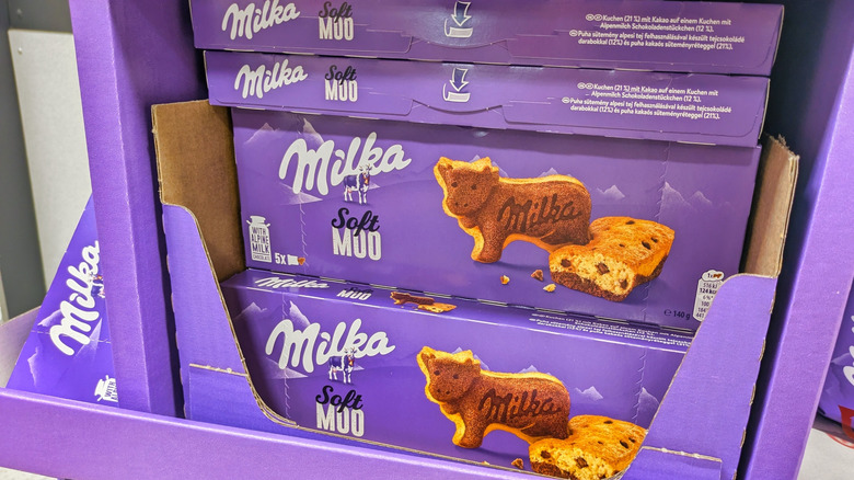 Milka chocolate on shelves