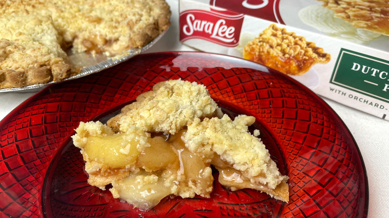 A rough slice of Sara Lee's Dutch Apple Pie