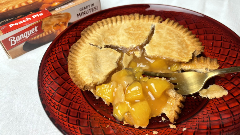 A single-serving Peach Pie made by Banquet