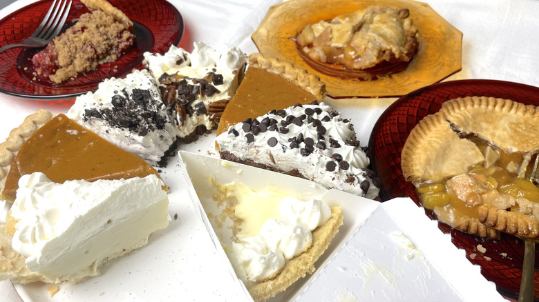 Tasting samples of pies from the freezer aisle