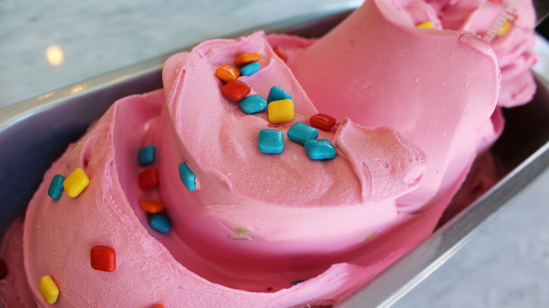 A tub of artisanal bubblegum ice cream