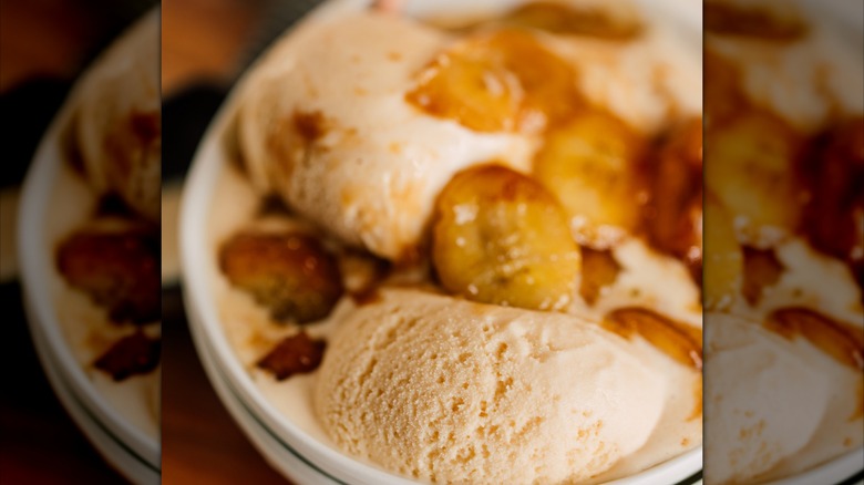 A bowl of bananas Foster ice cream