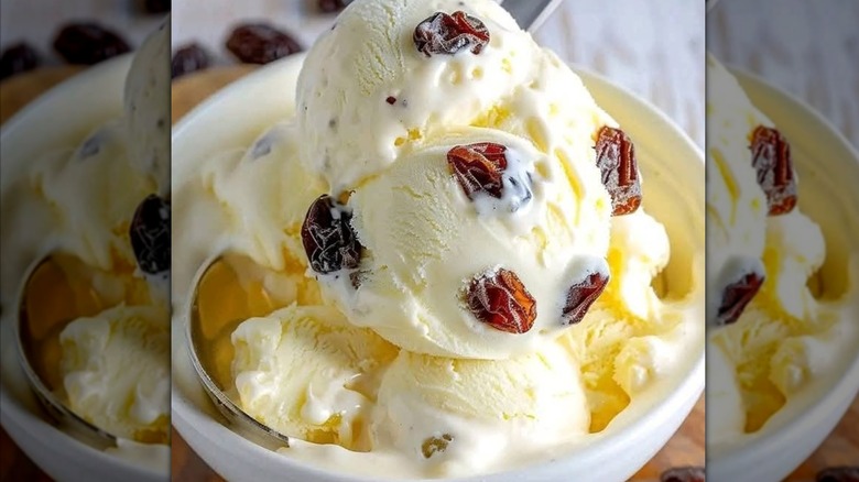 Scoops of rum raisin ice cream
