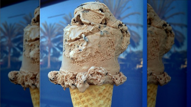 A cone of Thriftys Chocolate Malted Krunch ice cream