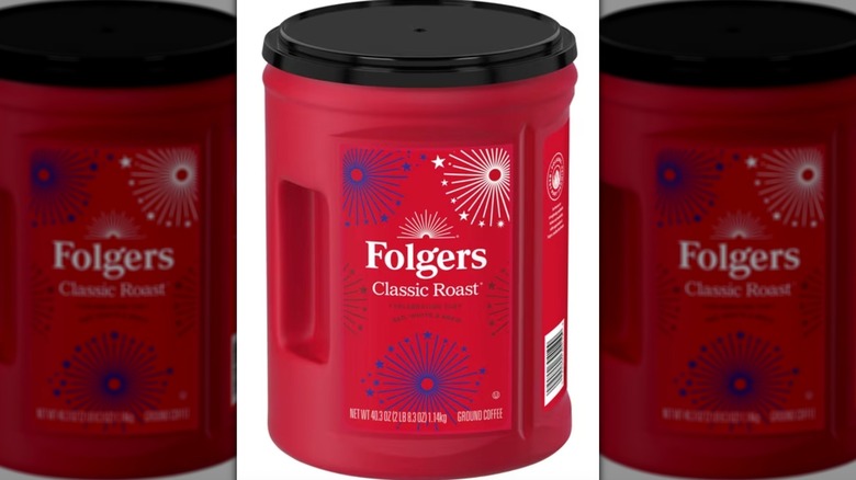 Tub of Folgers Classic Roast ground coffee