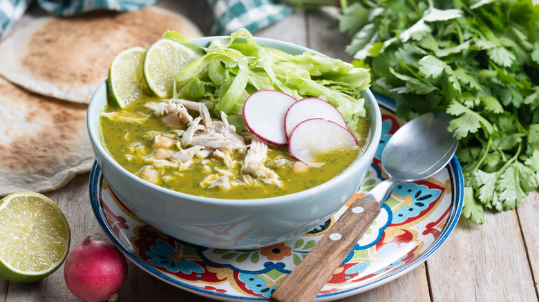 bowl of green pozole