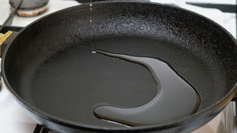 Oil in a cast iron skillet
