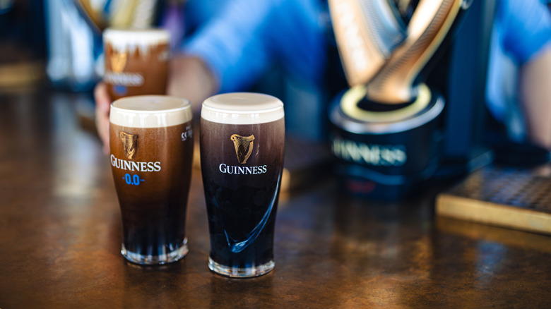 Pints of Guinness on the bar