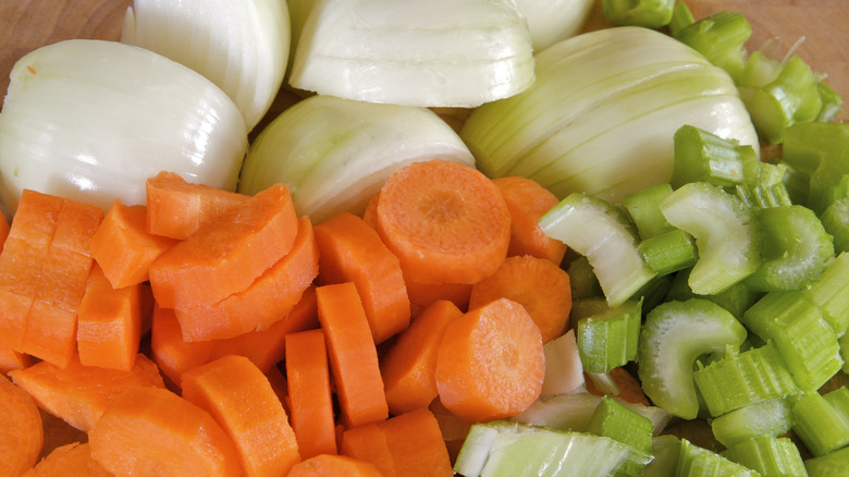 Chopped carrots, celery, and onion