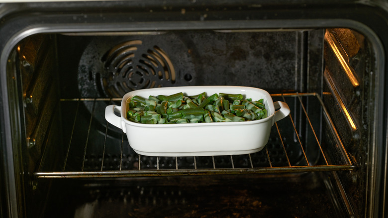 Green bean casserole in the oven
