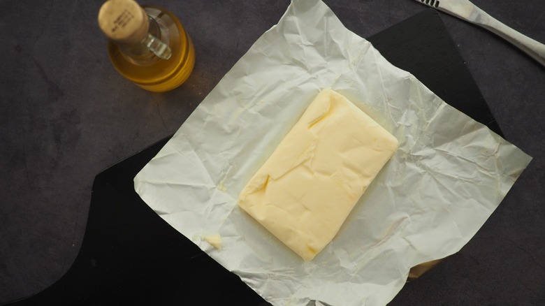 Butter and olive oil on work surface