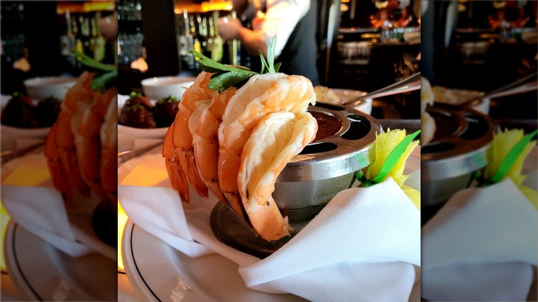 Shrimp cocktail in a metal bowl
