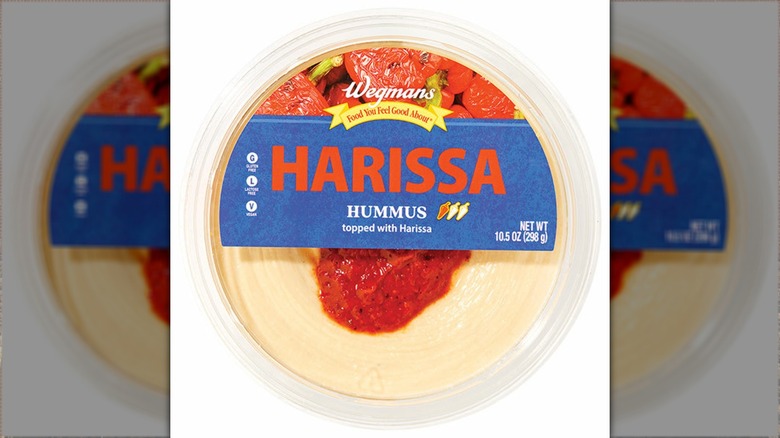 Tub of Wegmans Harissa Hummus Topped with Harissa