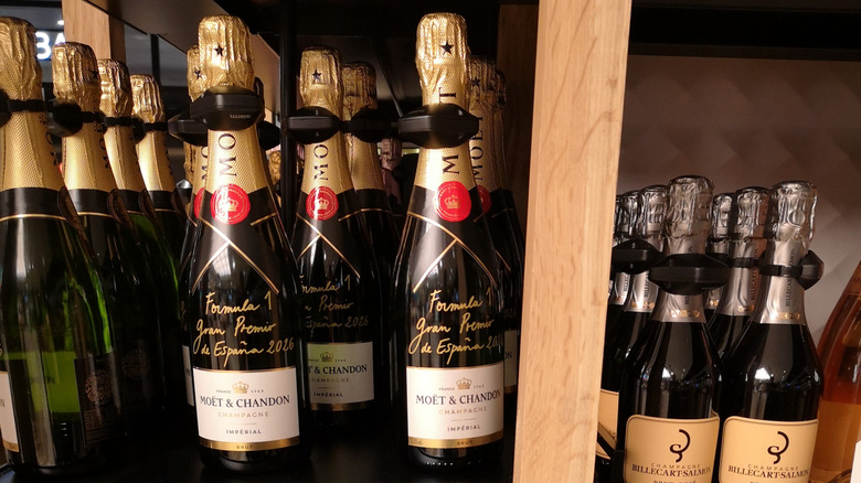Bottles of Moët & Chandon Champagne on display