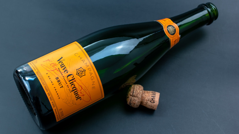 Bottle of Veuve Clicquot with cork removed