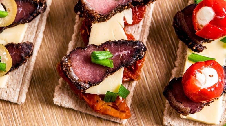 Beef canapés with some delicious freshly sliced Biltong