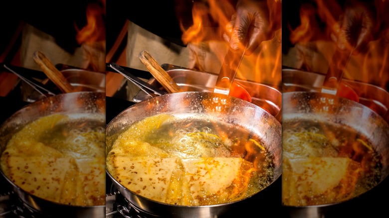 crêpes Suzette being flambéed
