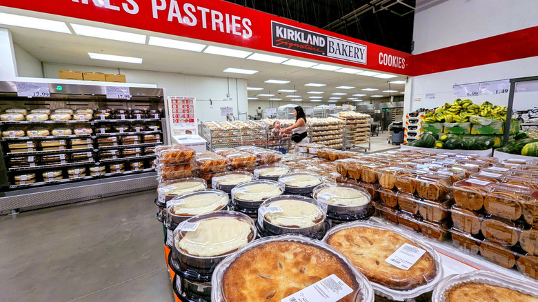 Costco Kirkland bakery cakes, pies, and cookies in warehouse bakery section