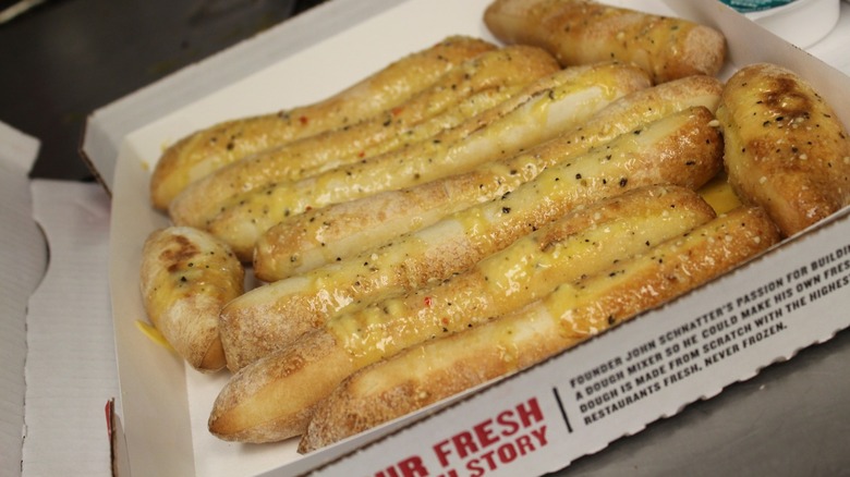 Papa Johns garlic Parmesan breadsticks in a box