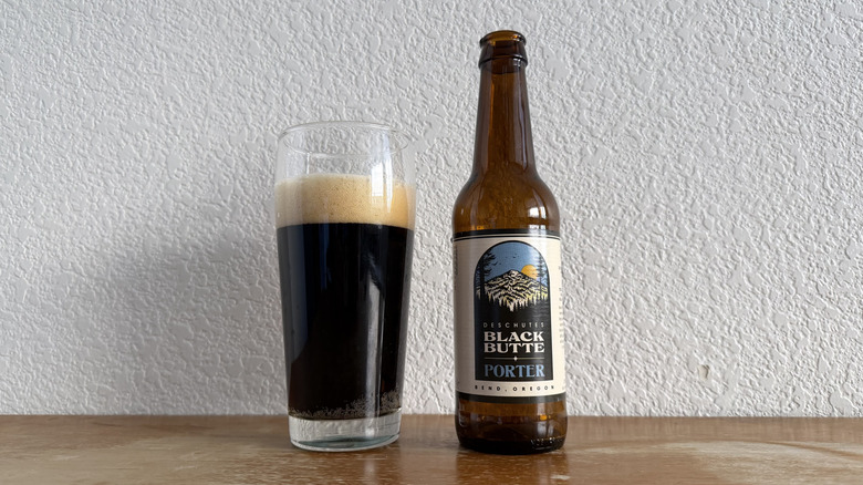Deschutes Black Butte Porter bottle beside a full glass