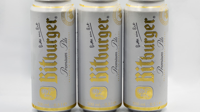 Cans of Bitburger Premium Pils