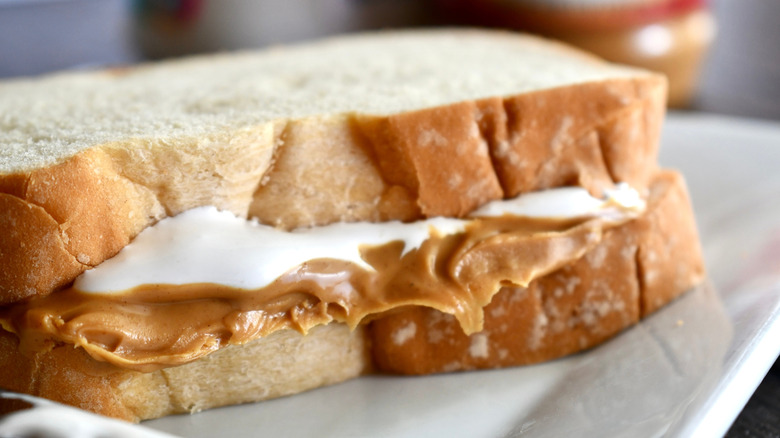 close-up of fluffernutter sandwich