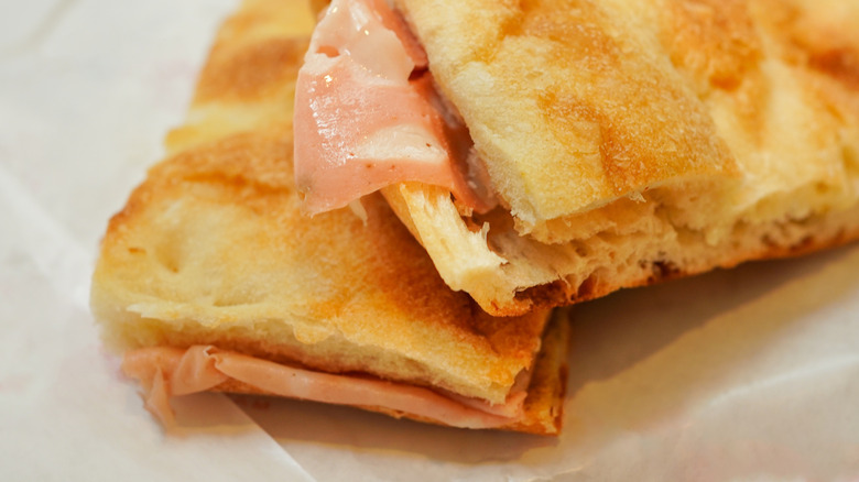 Simple mortadella and cheese sandwich