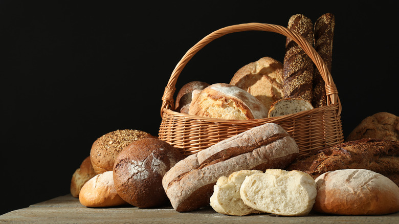 Woven basket containing various types of bread