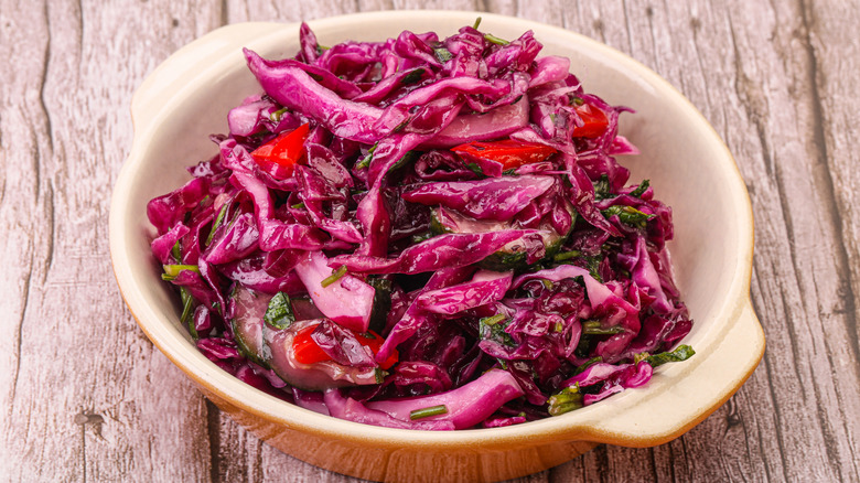 Bowl of pickled red cabbage