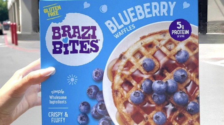 Brazi Bites blueberry waffles outside a Costco