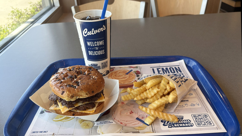 Burger, fries, and Coke on Culver's tray