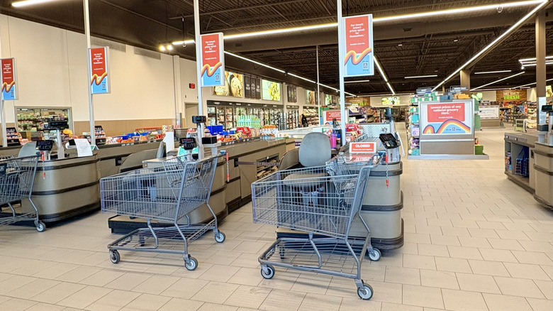 Carts lined up at Aldi checkout