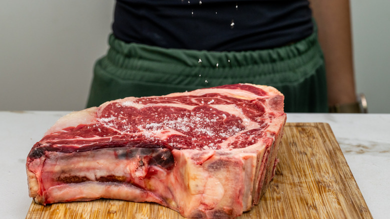 ribeye on counter with salt