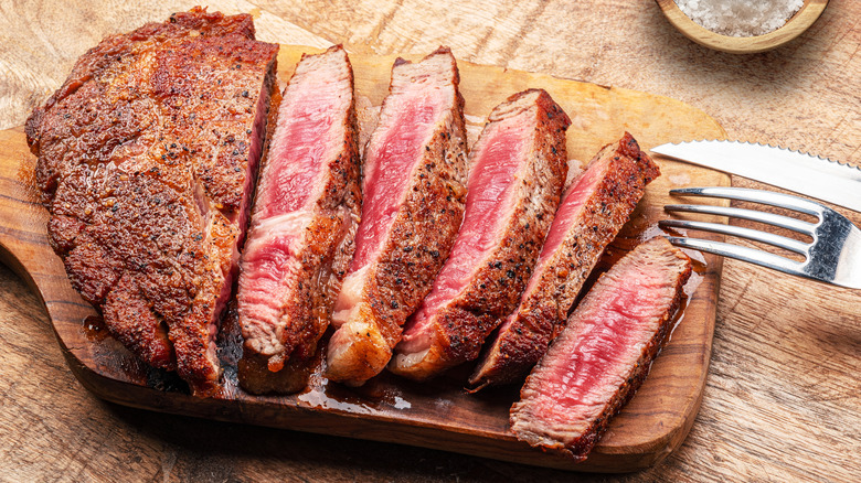 close-up of sliced ribeye