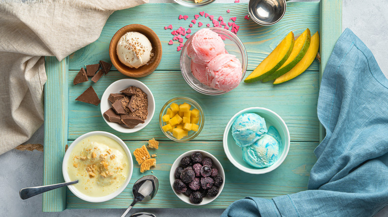 Bowls of ice cream and a selection of mix-ins